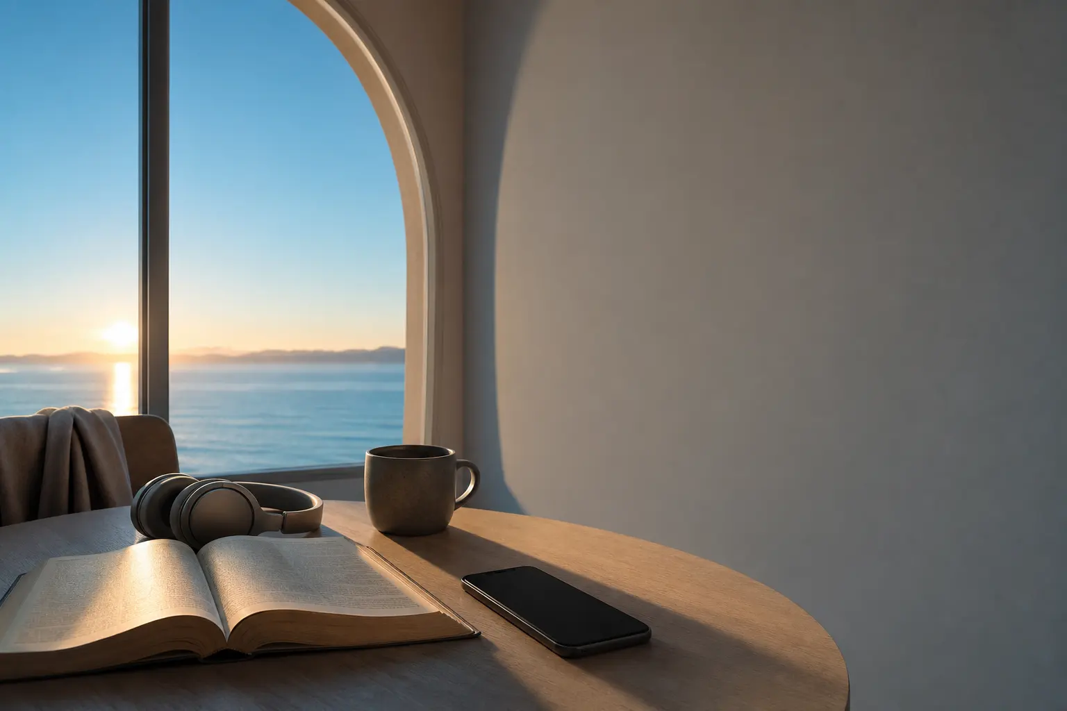 A quiet morning with a Bible and headphones beside the water